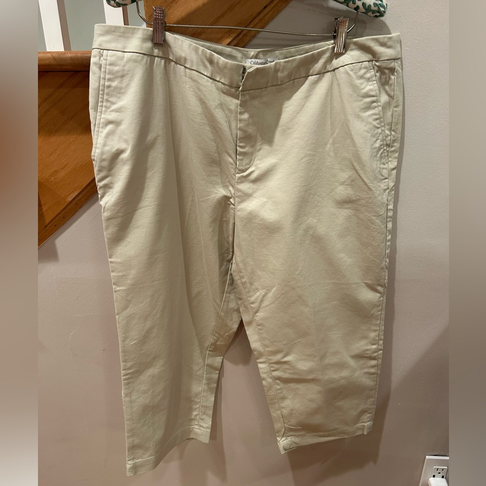 NWOT Coldwater Creek capri pants tan cotton spandex front zip size 18w pockets
